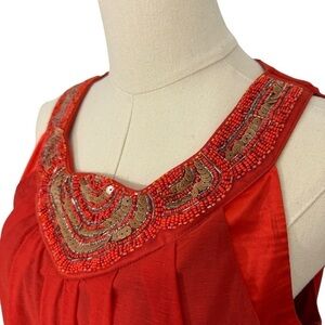 Le Chateau Beaded Boho Shift Dress Sz Small Orange Gold Cocktail Party Relaxed